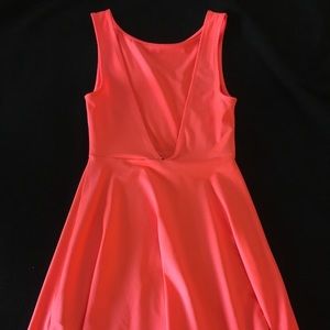 V-back Bright Coral Fit and Flare Dress
